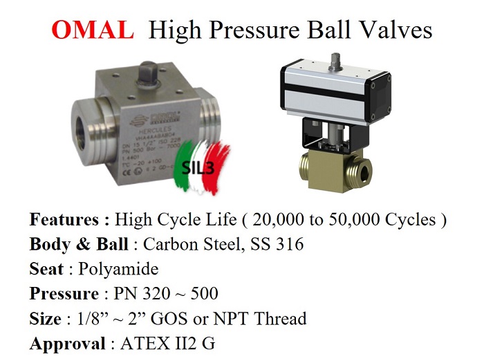 High Pressure Ball Valve Hercules series / Carbon Steel, PN 320 ~ 500, Screw 1/8" ~ 2" - Omal - Gamako
